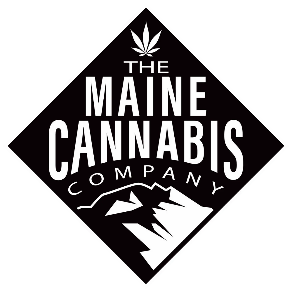 The Maine Cannabis Company Logo with mountain and cannabis leaf design