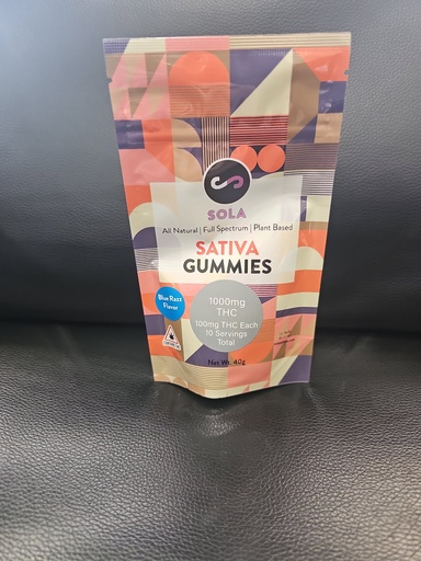 Sola - 1000mg Blue Razz Flavor Indica Gummies